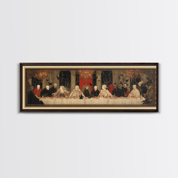 The Vampire Banquet, Symbolist Death Art, Extra Wide Wall Art, Dark Halloween Decor, Framed Canvas Print, Halloween Wall Art