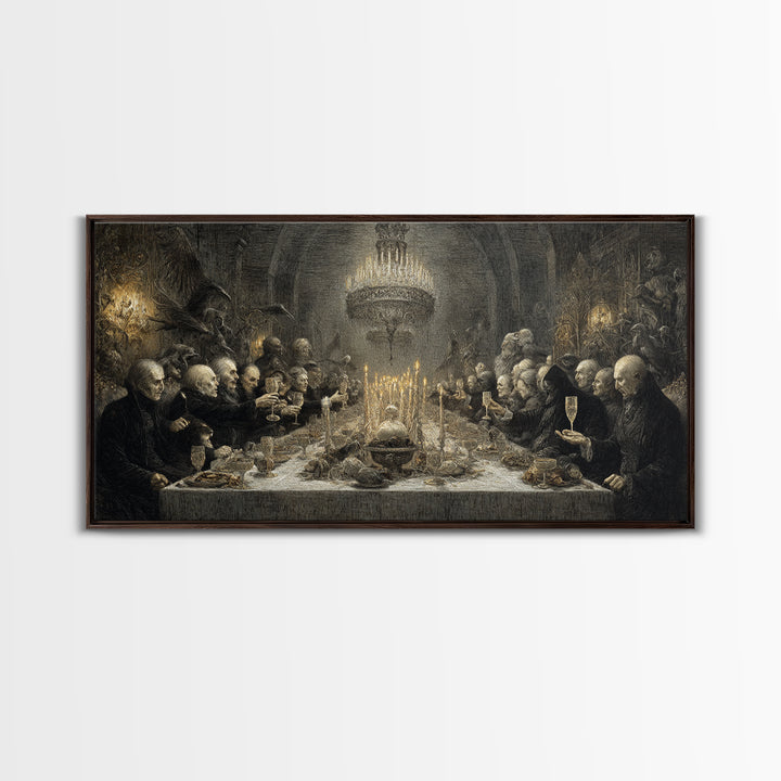 The Vampire Banquet, Expressionist Nightmare Art, Wide Panoramic Art, Dark Fantasy Wall Art, Framed Canvas Print, Halloween Wall Art