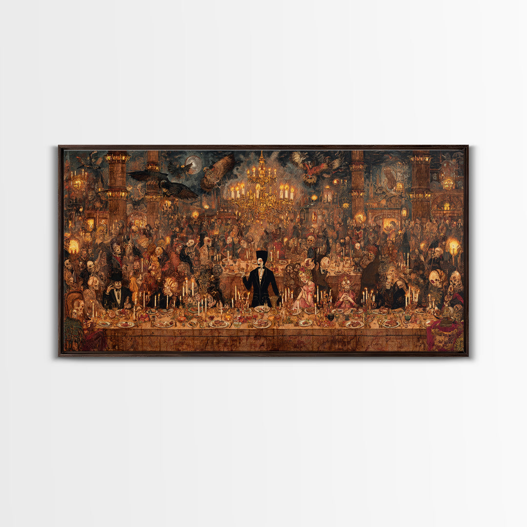 The Vampire Banquet, Grotesque Carnival Art, Wide Panoramic Art, Dark Halloween Decor, Canvas Print, Halloween Wall Art, Spooky Wall Decor
