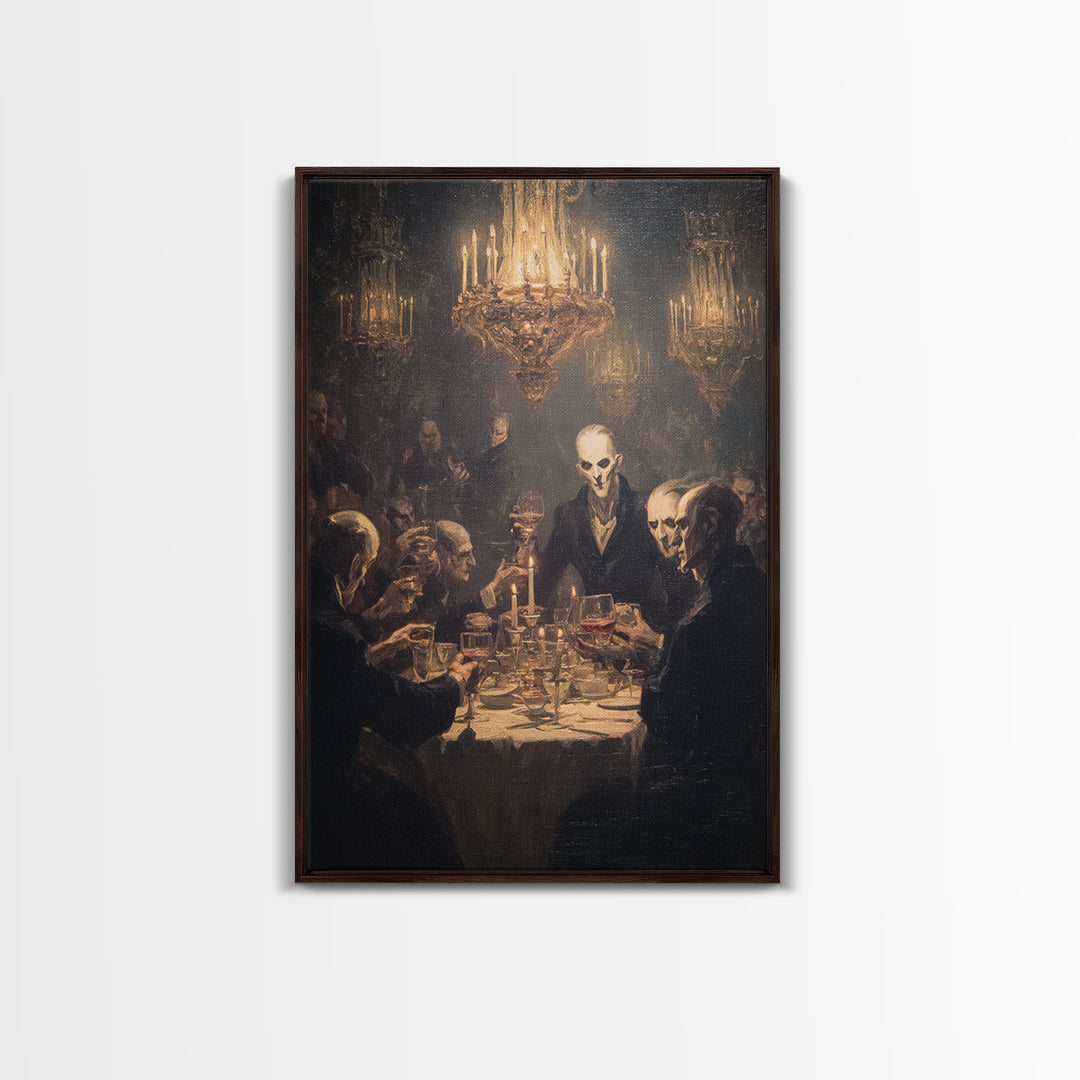 The Vampire Banquet, Expressionist Gothic Art, Vertical Wall Art, Dark Fantasy Wall Art, Framed Canvas Print, Halloween Wall Art