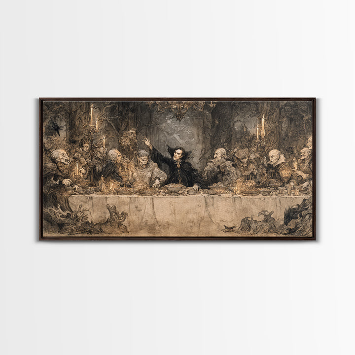 The Vampire Banquet, Gothic Storybook Art, Wide Panoramic Art, Dark Fantasy Wall Art, Canvas Print, Halloween Wall Art