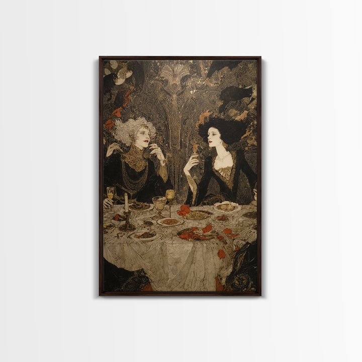 The Vampire Banquet, Stained Glass Gothic Art, Vertical Wall Art, Dark Halloween Decor, Canvas Print, Halloween Wall Art