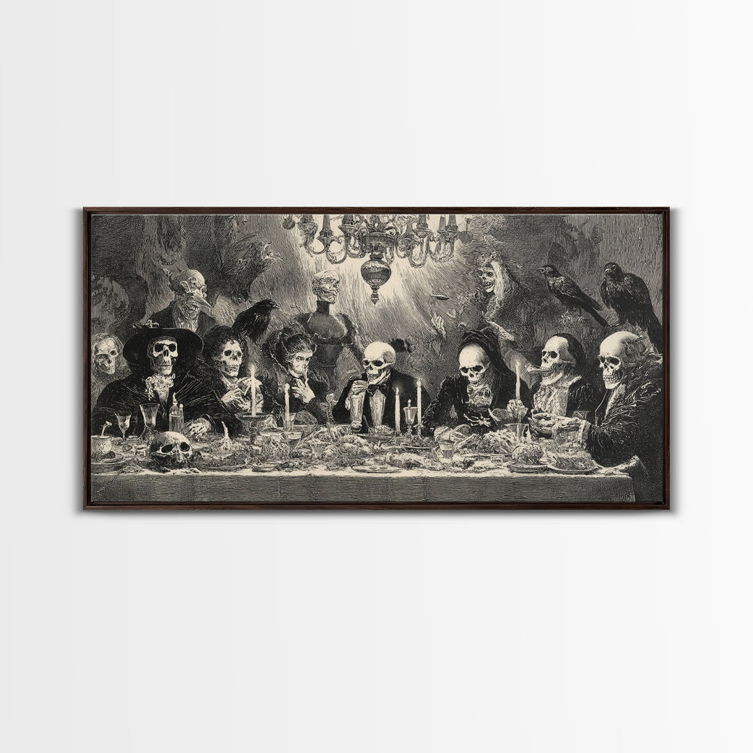 The Vampire Banquet, Macabre Folk Print Art, Wide Panoramic Art, Dark Fantasy Wall Art, Framed Canvas Print, Halloween Wall Art