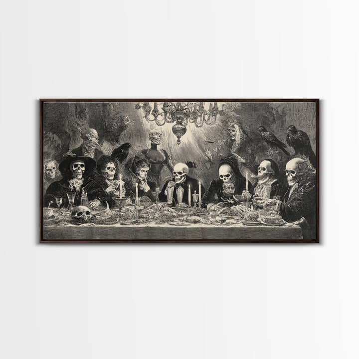 The Vampire Banquet, Macabre Folk Print Art, Wide Panoramic Art, Dark Fantasy Wall Art, Framed Canvas Print, Halloween Wall Art