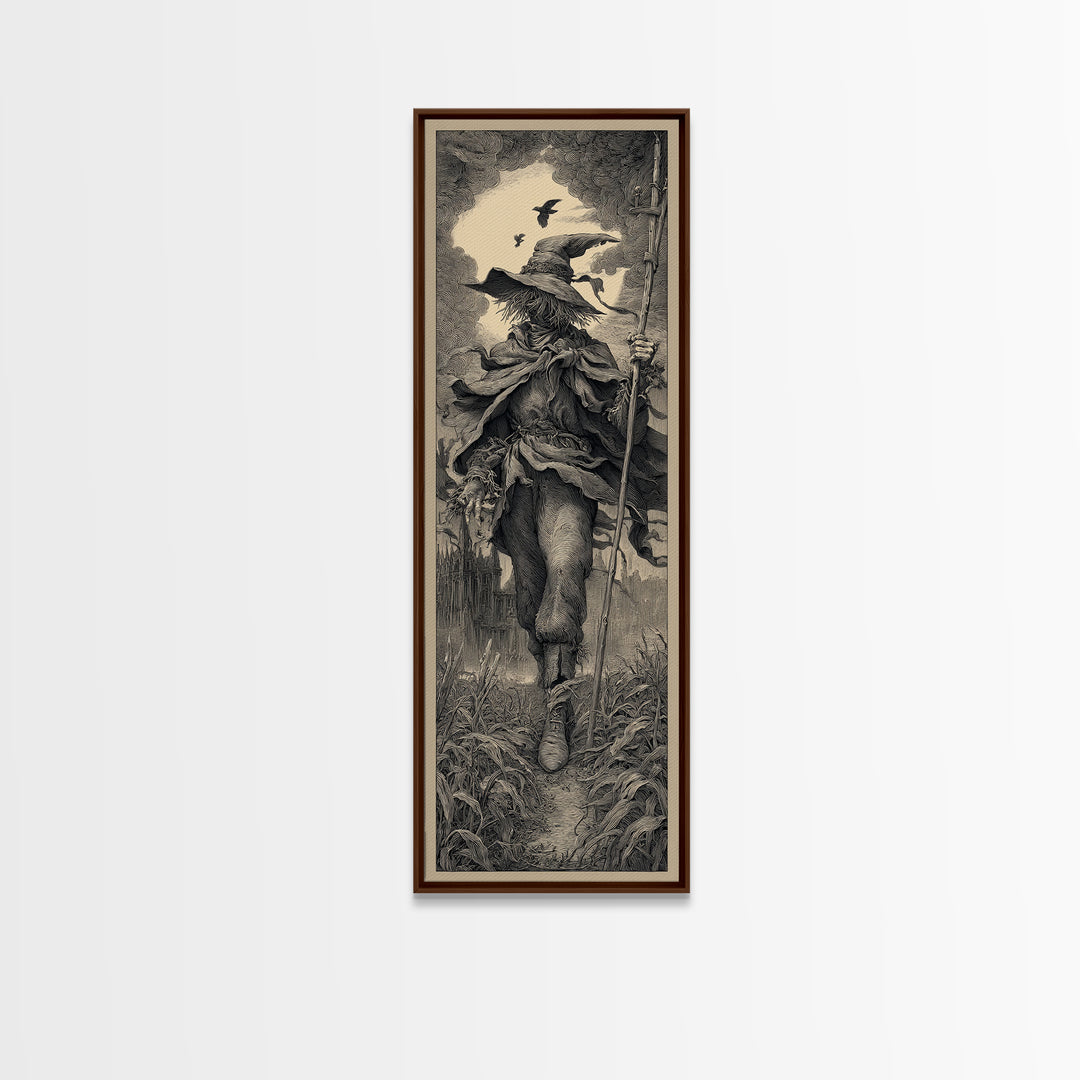 The Scarecrow Uprising, Gothic Engraving Art, Tall Narrow Wall Art, Dark Fantasy Wall Art, Canvas Print, Halloween Wall Art