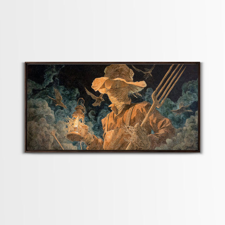 The Scarecrow Uprising, Visionary Gothic Art, Wide Panoramic Art, Dark Halloween Decor, Canvas Print, Halloween Wall Art