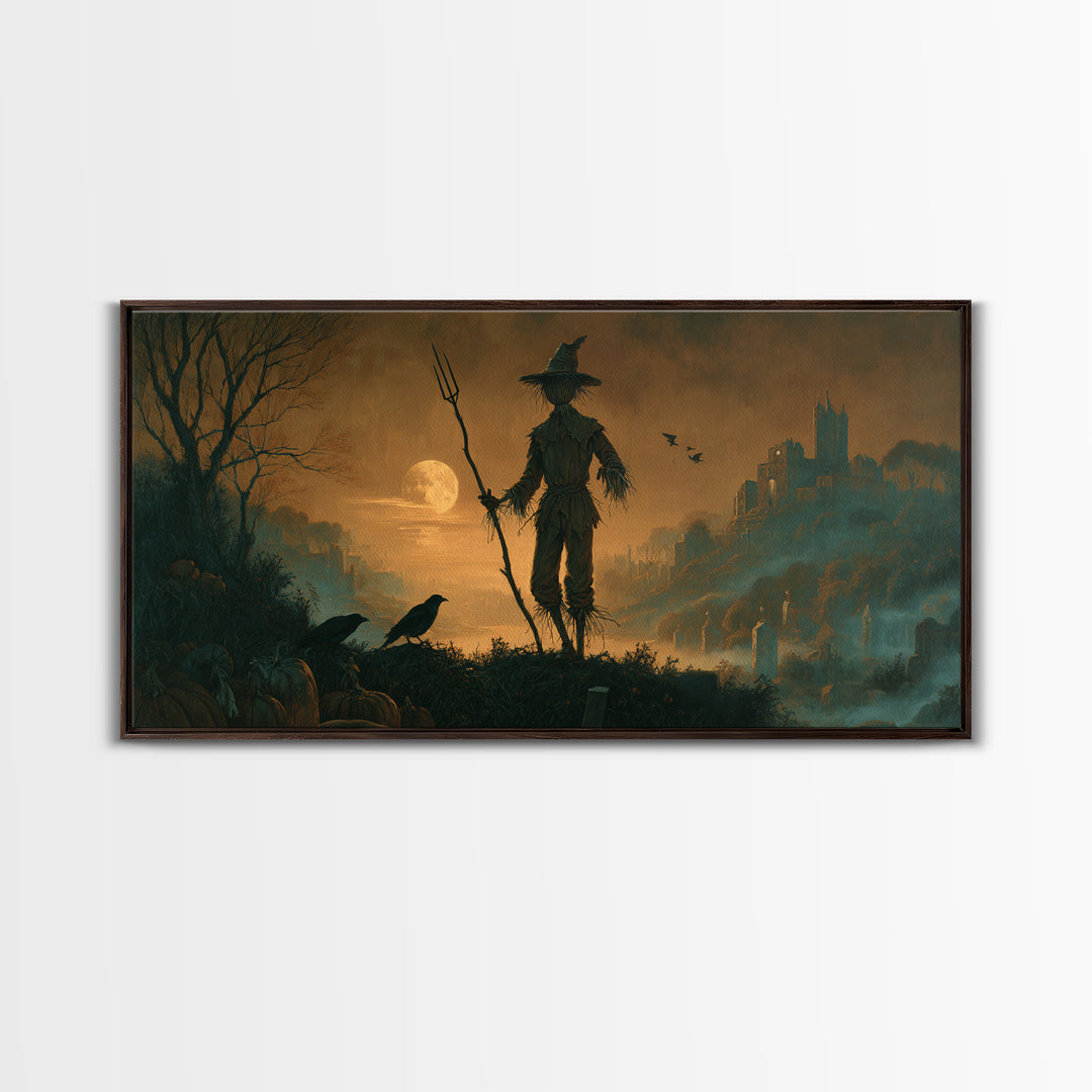 The Scarecrow Uprising, Romantic Gothic Landscape, Wide Panoramic Art, Macabre Wall Art, Canvas Print, Halloween Wall Art