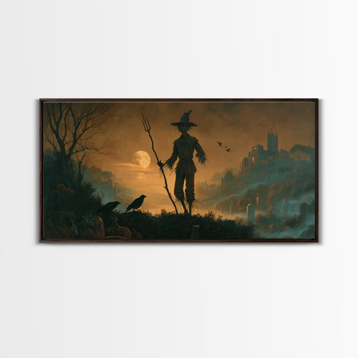 The Scarecrow Uprising, Romantic Gothic Landscape, Wide Panoramic Art, Macabre Wall Art, Canvas Print, Halloween Wall Art