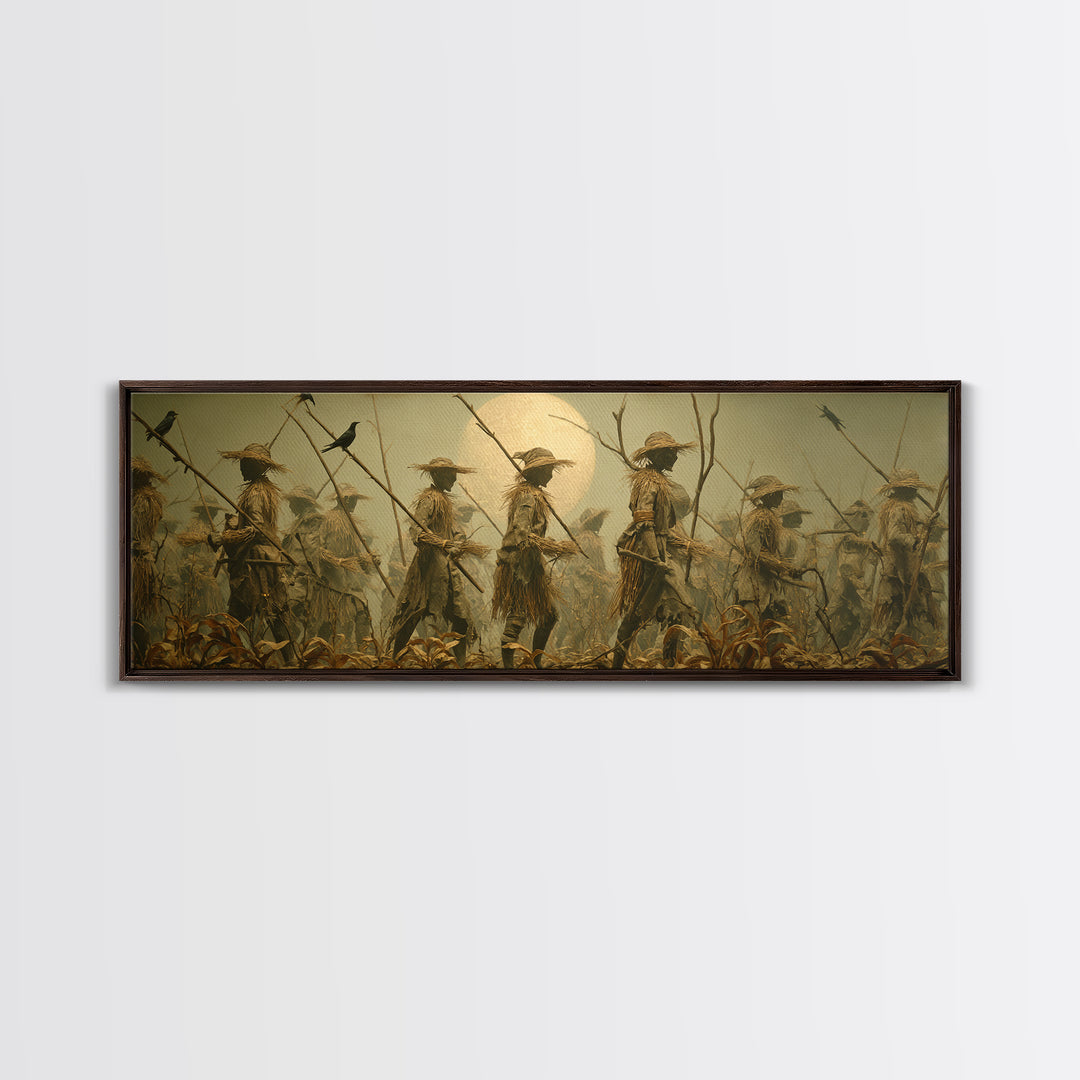 The Scarecrow Uprising, Surreal Apocalyptic Art, Extra Wide Wall Art, Macabre Wall Art, Canvas Print, Halloween Wall Art