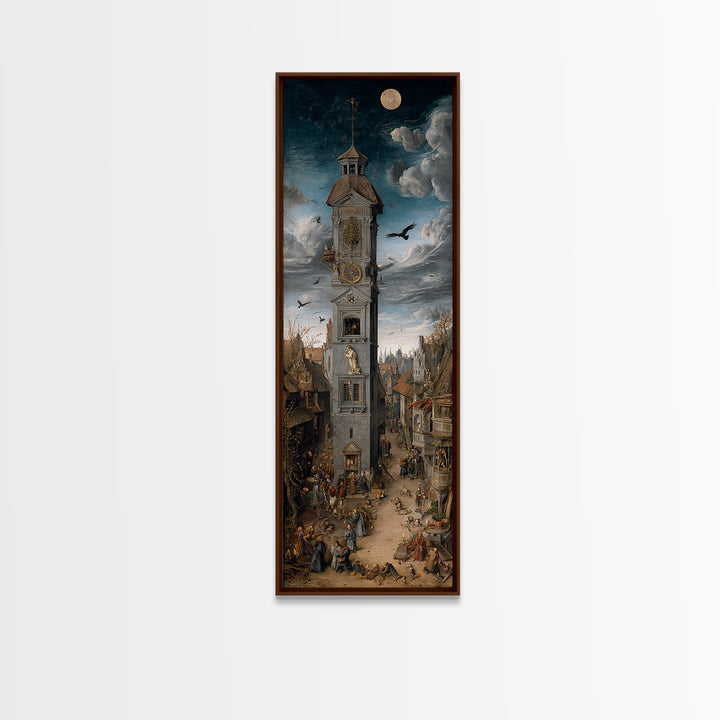 The Thirteenth Bell, Danse Macabre Art, Tall Narrow Wall Art, Dark Halloween Decor, Framed Canvas Print