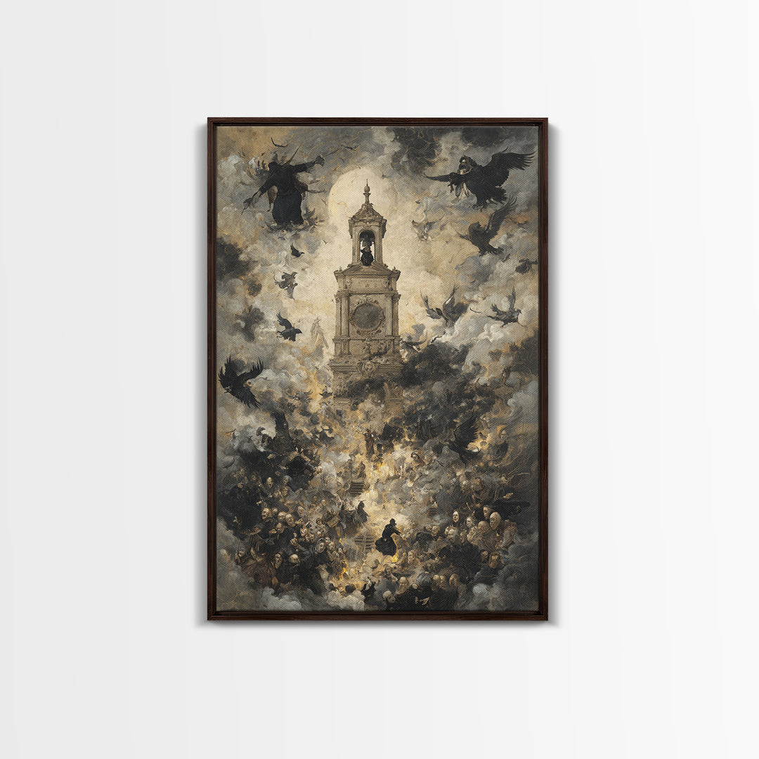 The Thirteenth Bell, Dark Romantic Horror Art, Vertical Wall Art, Dark Halloween Decor, Framed Canvas Print, Halloween Wall Art
