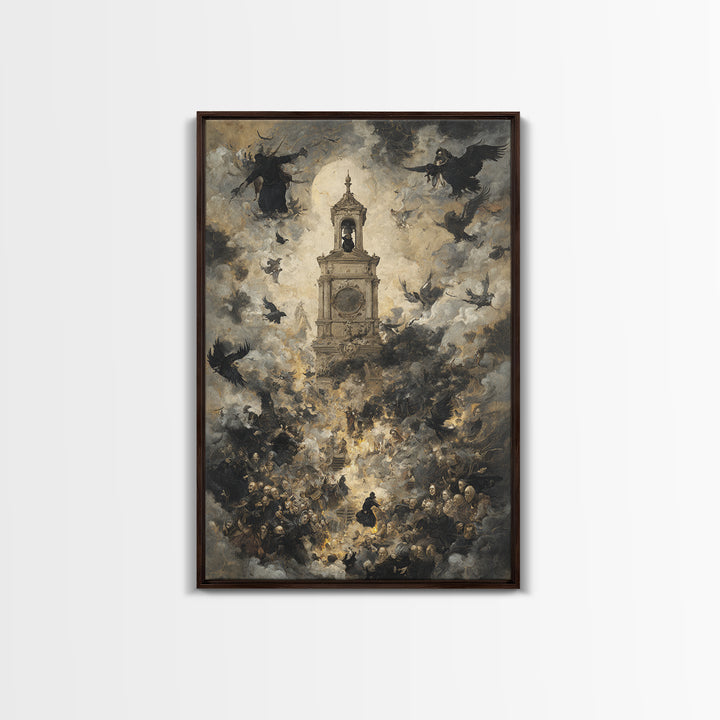 The Thirteenth Bell, Dark Romantic Horror Art, Vertical Wall Art, Dark Halloween Decor, Framed Canvas Print, Halloween Wall Art