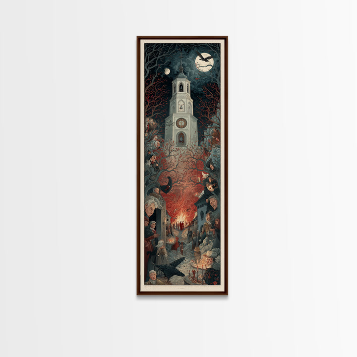The Thirteenth Bell, Visionary Gothic Art, Tall Narrow Wall Art, Dark Fantasy Wall Art, Framed Canvas Print, Halloween Wall Art