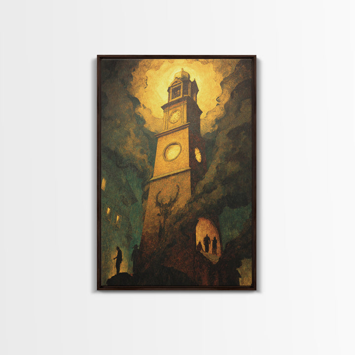 The Thirteenth Bell, Dark Symbolist Art, Vertical Wall Art, Dark Halloween Decor, Framed Canvas Print, Halloween Wall Art