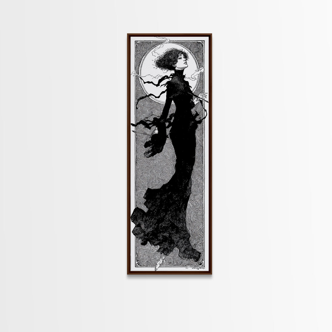 The Thirteenth Bell, Decadent Line Art, Tall Narrow Wall Art, Dark Fantasy Wall Art, Framed Canvas Print, Halloween Wall Art