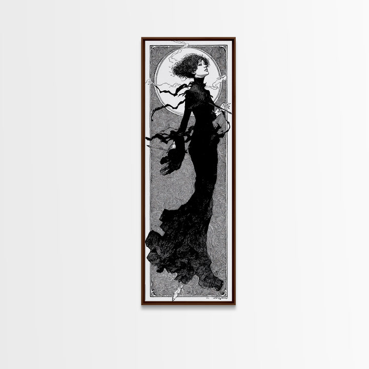 The Thirteenth Bell, Decadent Line Art, Tall Narrow Wall Art, Dark Fantasy Wall Art, Framed Canvas Print, Halloween Wall Art