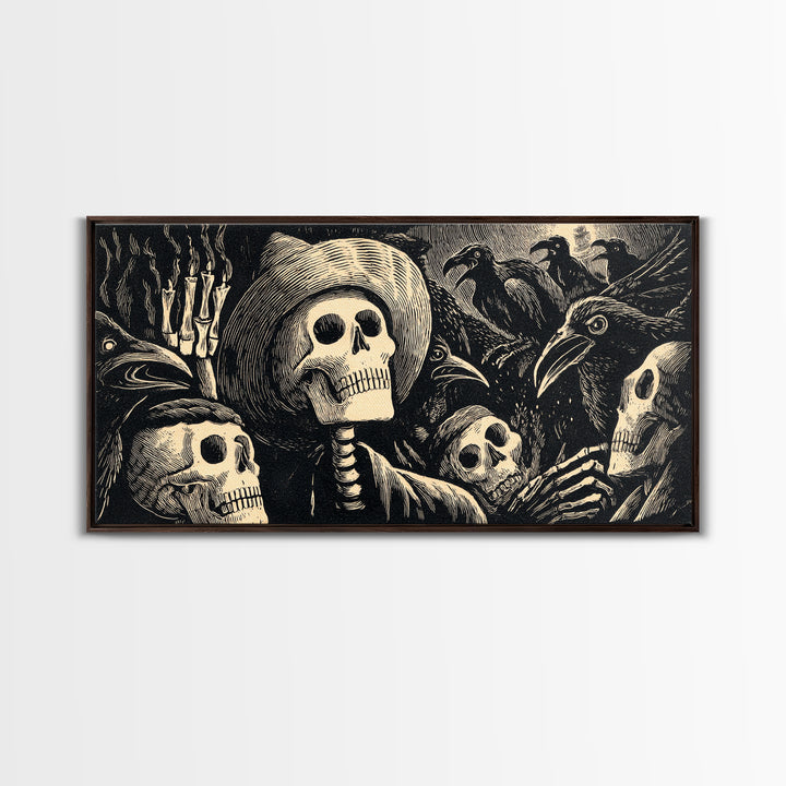 The Thirteenth Bell, Macabre Folk Print Art, Wide Panoramic Art, Macabre Wall Art, Canvas Print, Halloween Wall Art
