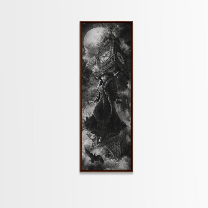 The Thirteenth Bell, Biomechanical Horror Art, Tall Narrow Wall Art, Gothic Horror Wall Art, Framed Canvas Print, Halloween Wall Art
