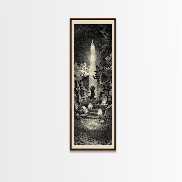 The Cemetery Lantern Festival, Gothic Engraving Art, Tall Narrow Wall Art, Gothic Horror Wall Art, Canvas Print, Halloween Wall Art