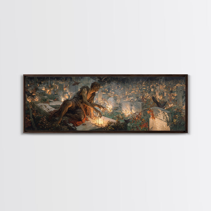 The Cemetery Lantern Festival, Dark Renaissance Art, Extra Wide Wall Art, Gothic Horror Wall Art, Canvas Print