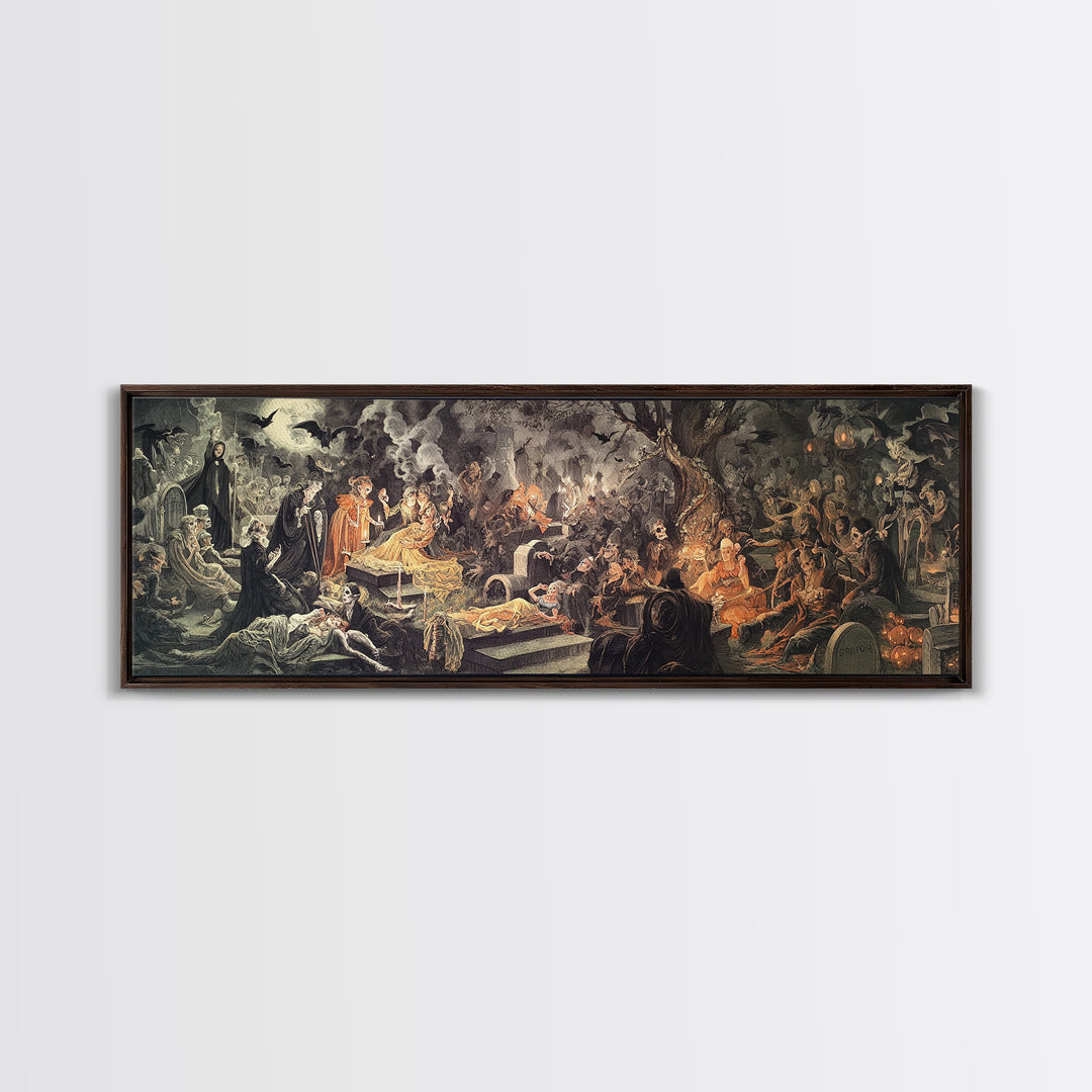 The Cemetery Lantern Festival, Gothic Nightmare Art, Extra Wide Wall Art, Dark Fantasy Wall Art, Canvas Print, Halloween Wall Art