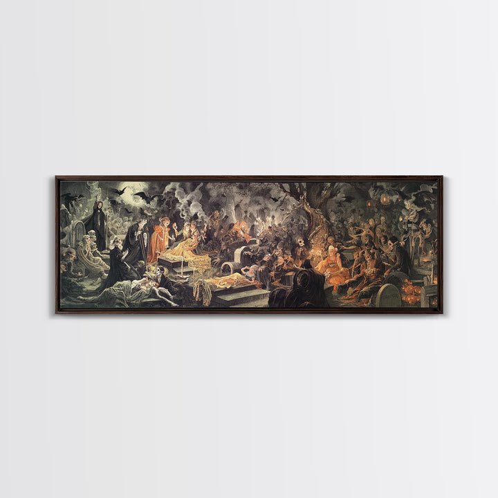 The Cemetery Lantern Festival, Gothic Nightmare Art, Extra Wide Wall Art, Dark Fantasy Wall Art, Canvas Print, Halloween Wall Art