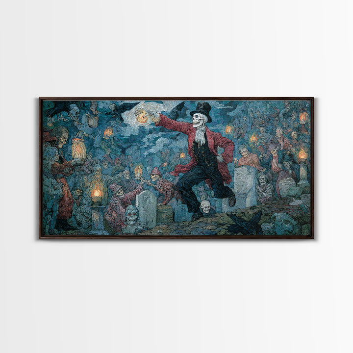 The Cemetery Lantern Festival, Grotesque Carnival Art, Wide Panoramic Art, Gothic Horror Wall Art, Canvas Print, Halloween Wall Art