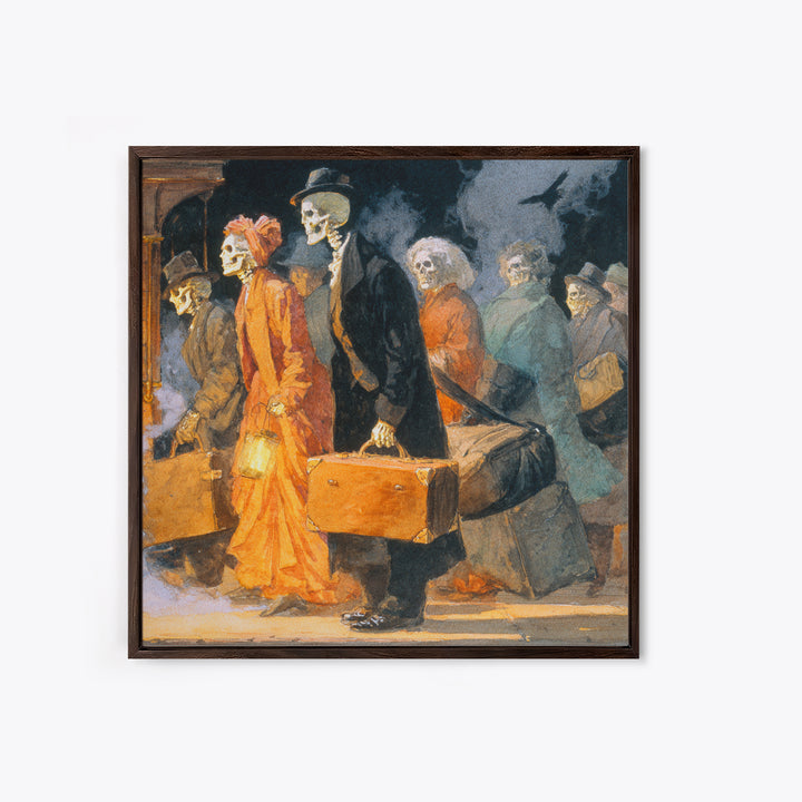 The Ghost Train Arrival, Danse Macabre Art, Square Wall Art, Gothic Horror Wall Art, Framed Canvas Print