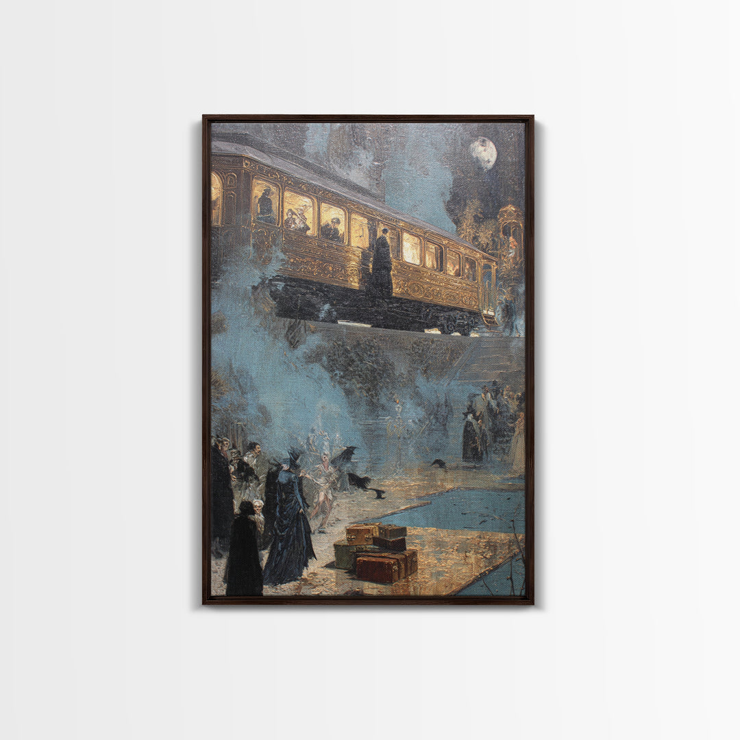 The Ghost Train Arrival, Ornate Symbolist Art, Vertical Wall Art, Dark Fantasy Wall Art, Canvas Print, Halloween Wall Art