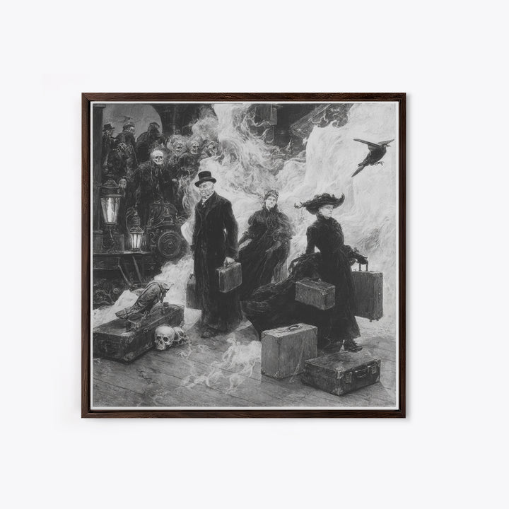 The Ghost Train Arrival, Decadent Gothic Art, Square Wall Art, Dark Halloween Decor, Framed Canvas Print, Halloween Wall Art