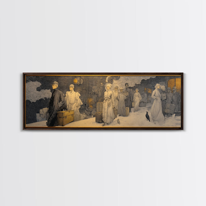 The Ghost Train Arrival, Symbolist Death Art, Extra Wide Wall Art, Dark Fantasy Wall Art, Framed Canvas Print, Halloween Wall Art