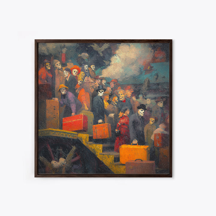 The Ghost Train Arrival, Grotesque Carnival Art, Square Wall Art, Macabre Wall Art, Framed Canvas Print, Halloween Wall Art