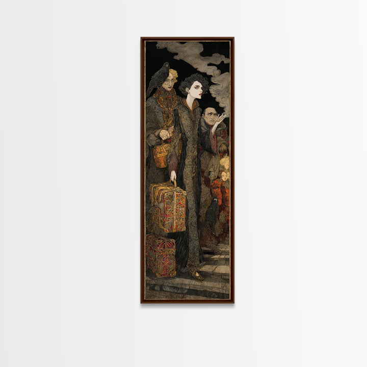 The Ghost Train Arrival, Stained Glass Gothic Art, Tall Narrow Wall Art, Macabre Wall Art, Canvas Print, Halloween Wall Art