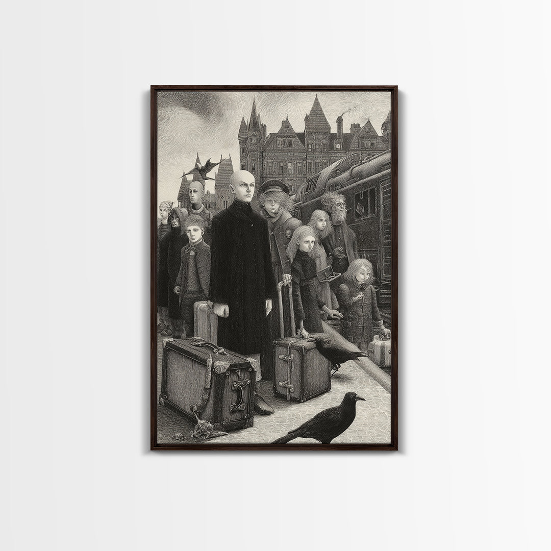 The Ghost Train Arrival, Victorian Macabre Art, Vertical Wall Art, Macabre Wall Art, Framed Canvas Print, Halloween Wall Art