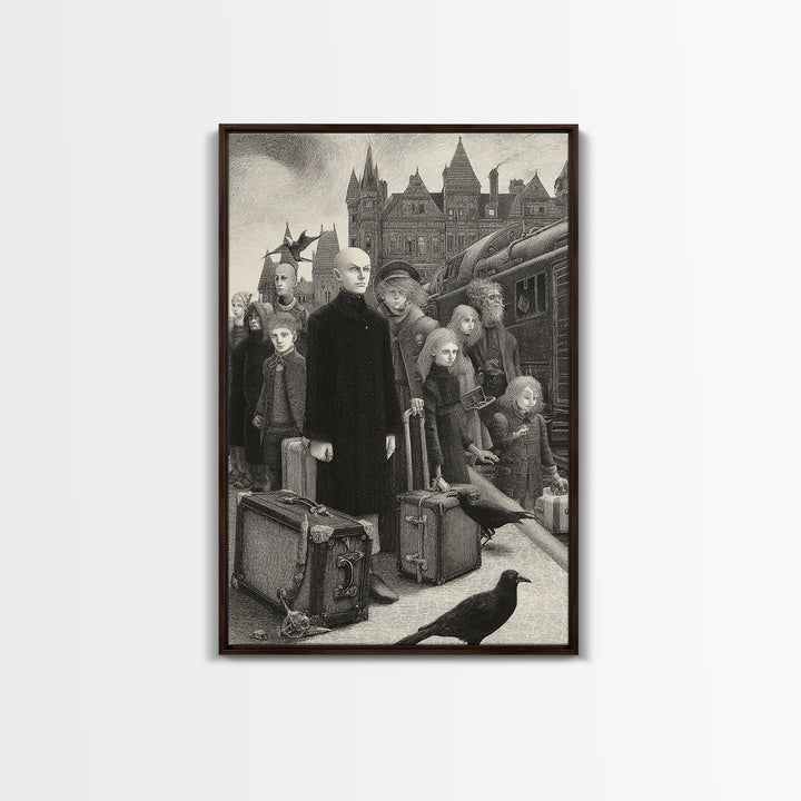 The Ghost Train Arrival, Victorian Macabre Art, Vertical Wall Art, Macabre Wall Art, Framed Canvas Print, Halloween Wall Art