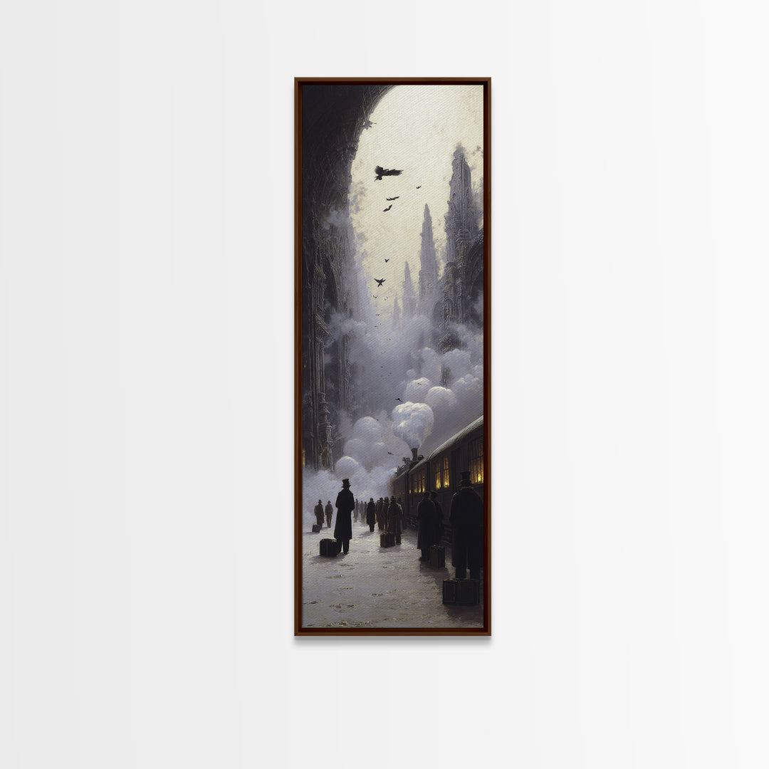 The Ghost Train Arrival, Surreal Apocalyptic Art, Tall Narrow Wall Art, Dark Halloween Decor, Canvas Print, Halloween Wall Art