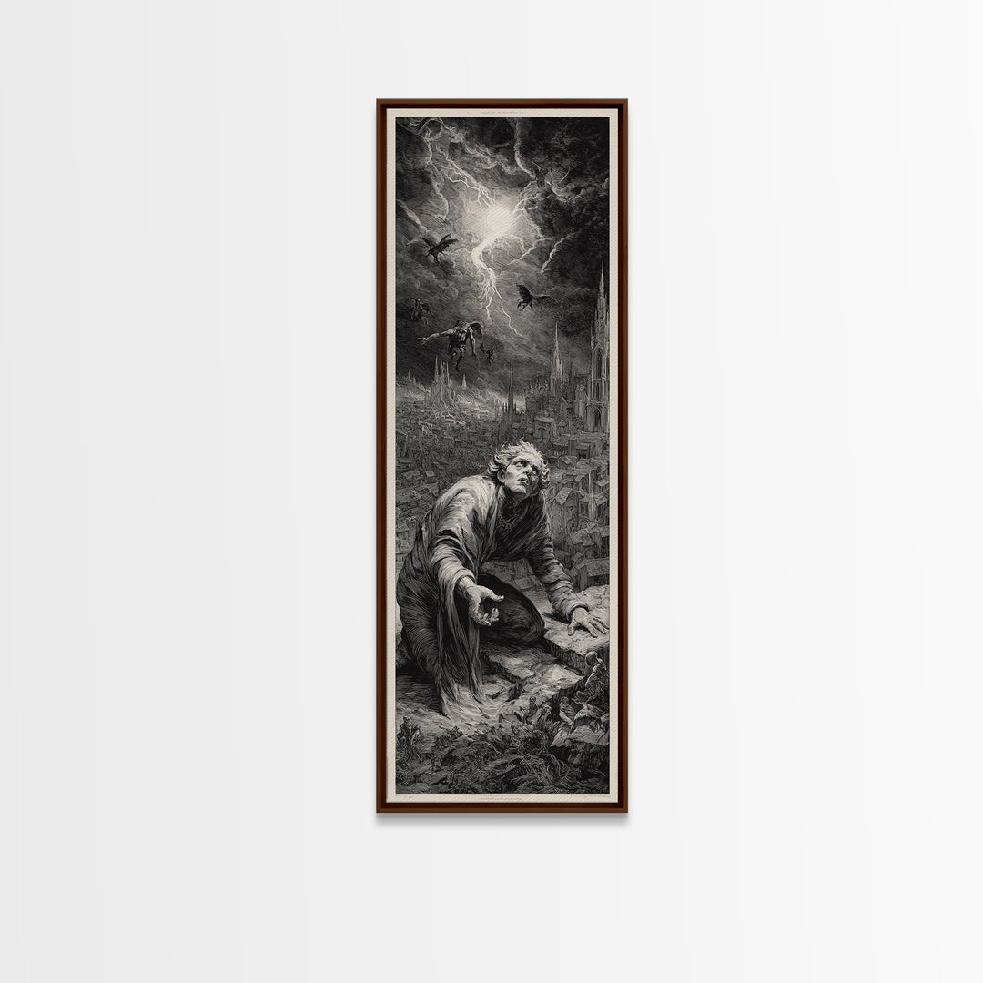 The Halloween Storm, Gothic Engraving Art, Tall Narrow Wall Art, Gothic Horror Wall Art, Canvas Print, Halloween Wall Art