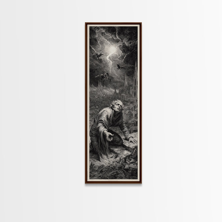 The Halloween Storm, Gothic Engraving Art, Tall Narrow Wall Art, Gothic Horror Wall Art, Canvas Print, Halloween Wall Art