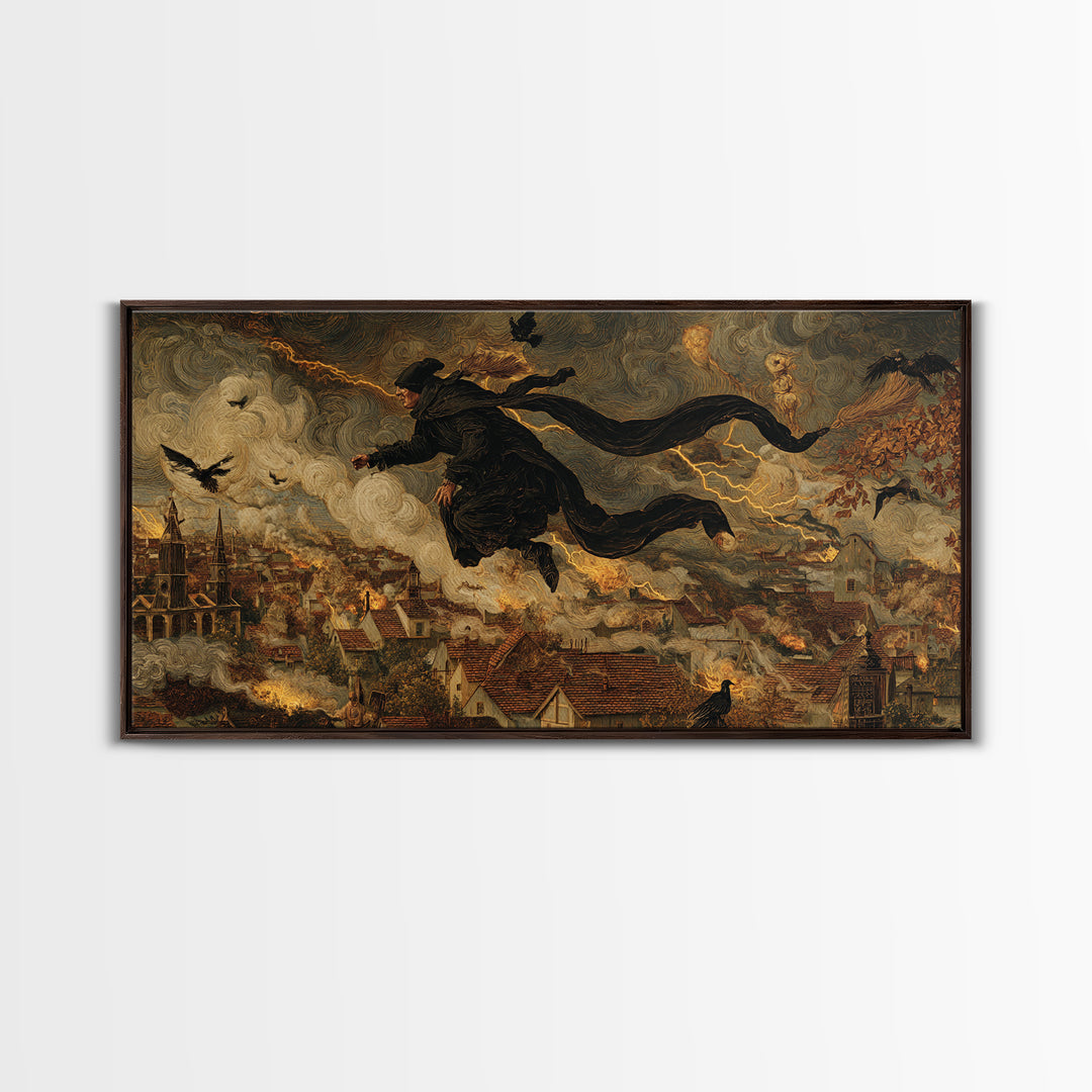 The Halloween Storm, Medieval Grotesque Art, Wide Panoramic Art, Gothic Horror Wall Art, Canvas Print, Halloween Wall Art