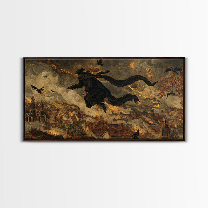 The Halloween Storm, Medieval Grotesque Art, Wide Panoramic Art, Gothic Horror Wall Art, Canvas Print, Halloween Wall Art