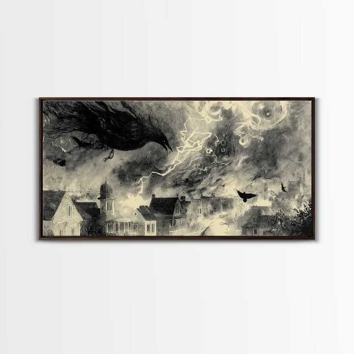 The Halloween Storm, Symbolist Dream Art, Wide Panoramic Art, Dark Halloween Decor, Canvas Print, Halloween Wall Art, Dark Fantasy Art