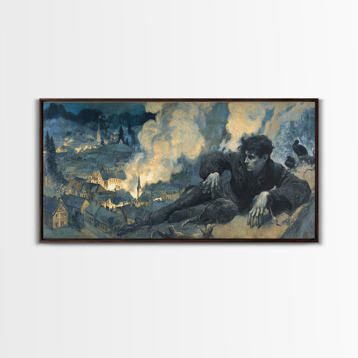 The Halloween Storm, Dark Symbolist Art, Wide Panoramic Art, Gothic Horror Wall Art, Canvas Print, Halloween Wall Art
