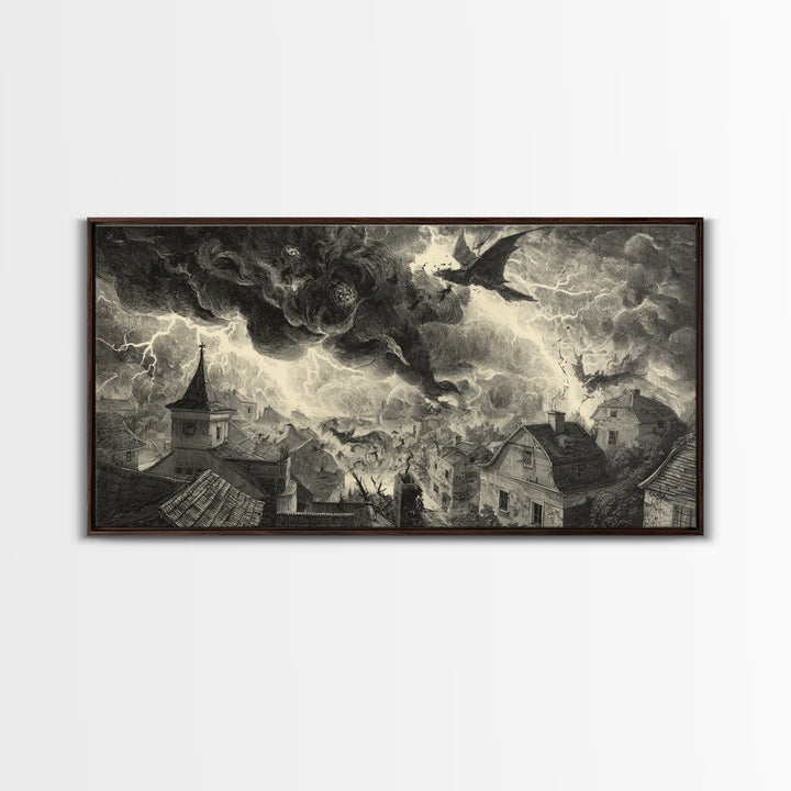 The Halloween Storm, Expressionist Nightmare Art, Wide Panoramic Art, Dark Fantasy Wall Art, Canvas Print, Halloween Wall Art