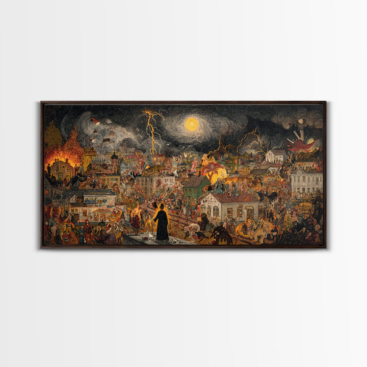 The Halloween Storm, Grotesque Carnival Art, Wide Panoramic Art, Macabre Wall Art, Canvas Print, Halloween Wall Art, Gothic Home Decor
