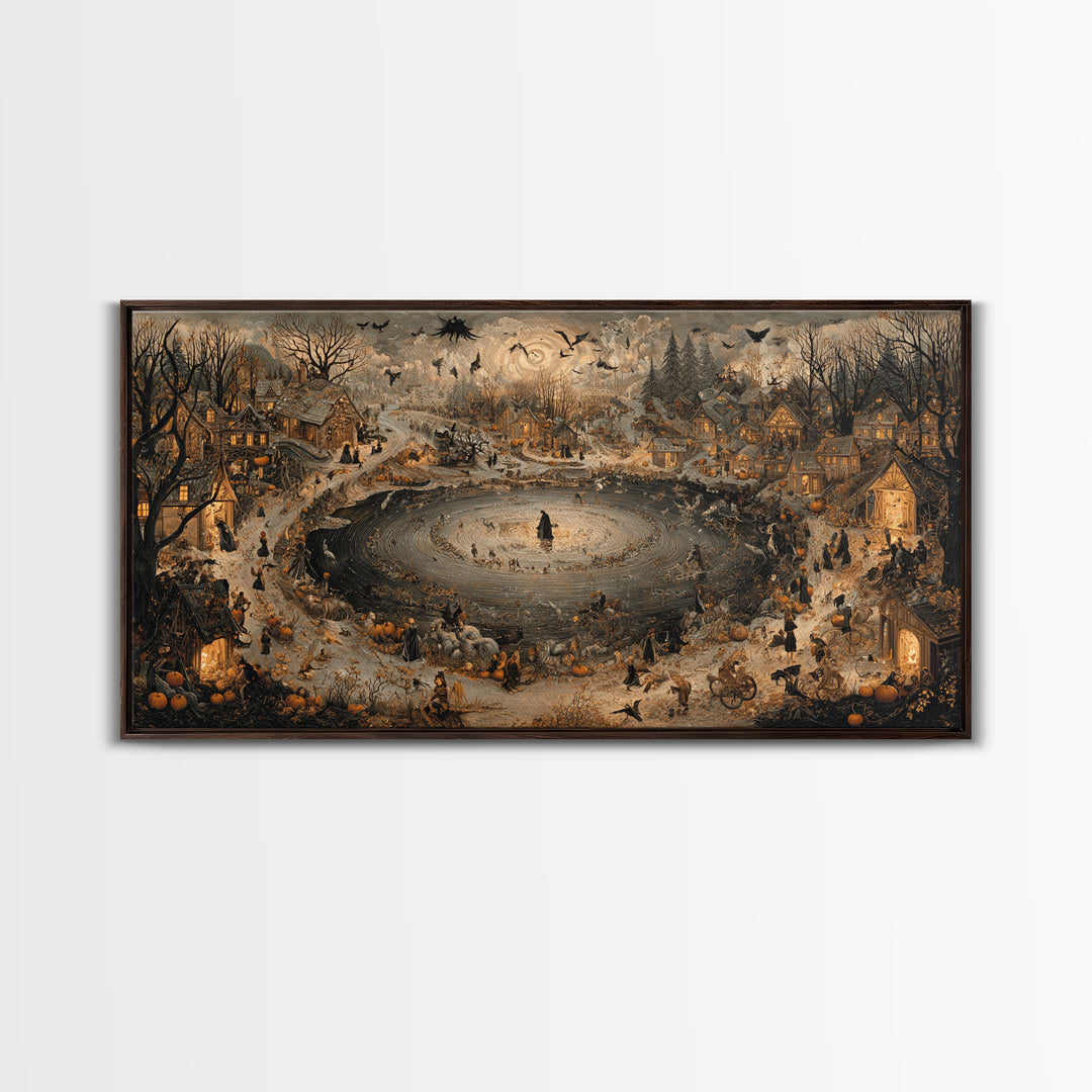The First Frost Awakening, Northern Renaissance Horror, Wide Panoramic Art, Dark Fantasy Wall Art, Framed Canvas Print