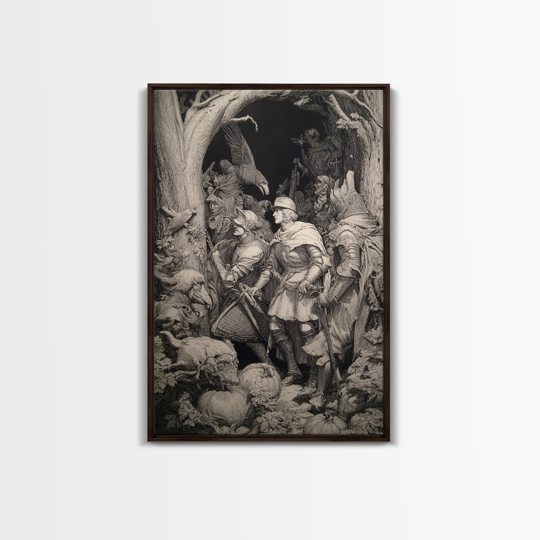The First Frost Awakening, Renaissance Engraving Art, Vertical Wall Art, Dark Fantasy Wall Art, Framed Canvas Print, Halloween Wall Art