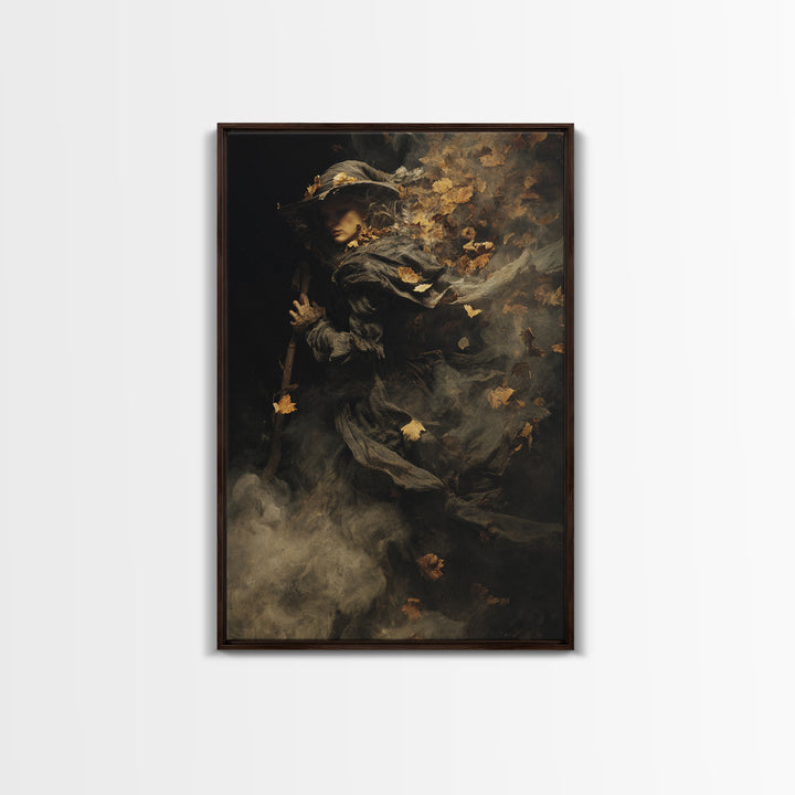 The First Frost Awakening, Baroque Witchcraft Art, Vertical Wall Art, Dark Halloween Decor, Framed Canvas Print, Halloween Wall Art