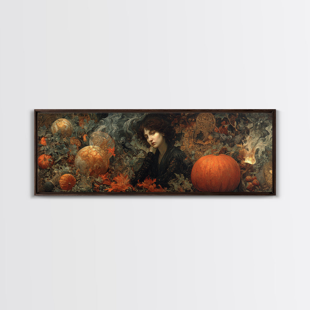 The First Frost Awakening, Ornate Symbolist Art, Extra Wide Wall Art, Dark Halloween Decor, Canvas Print, Halloween Wall Art