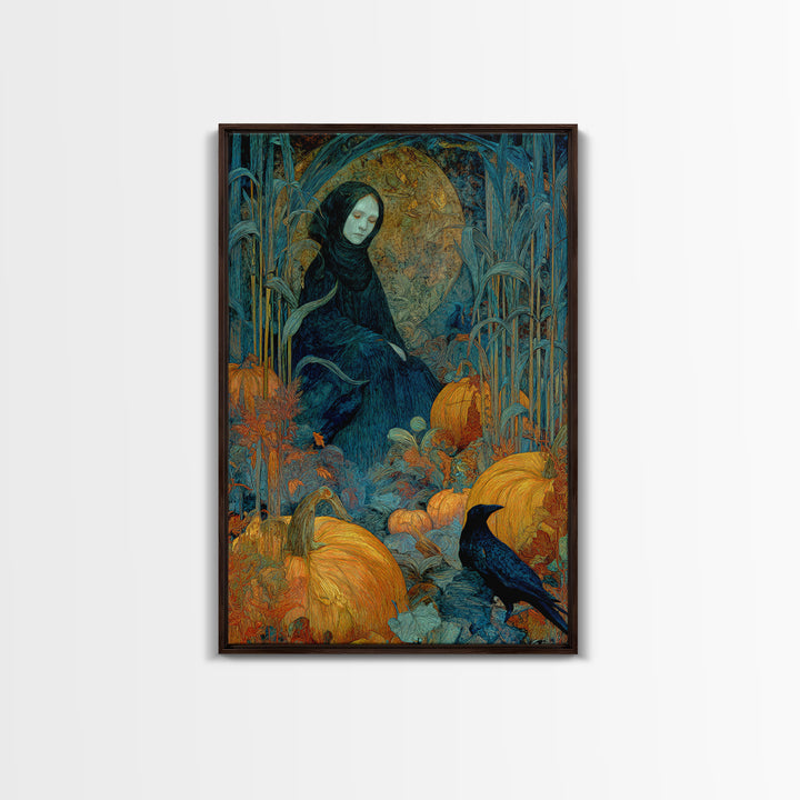The First Frost Awakening, Expressionist Gothic Art, Vertical Wall Art, Dark Halloween Decor, Framed Canvas Print, Halloween Wall Art