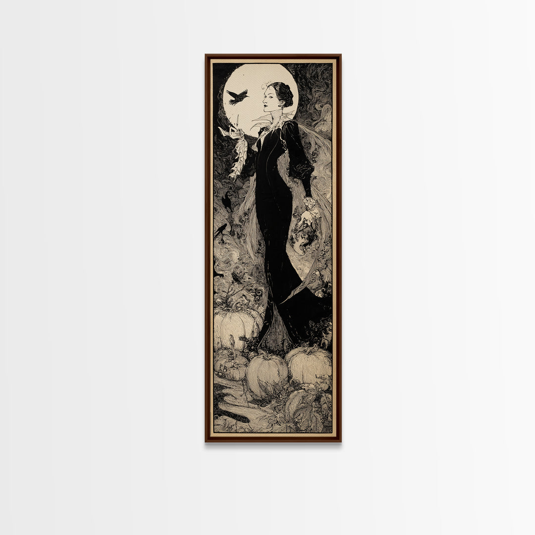 The First Frost Awakening, Decadent Line Art, Tall Narrow Wall Art, Gothic Horror Wall Art, Framed Canvas Print
